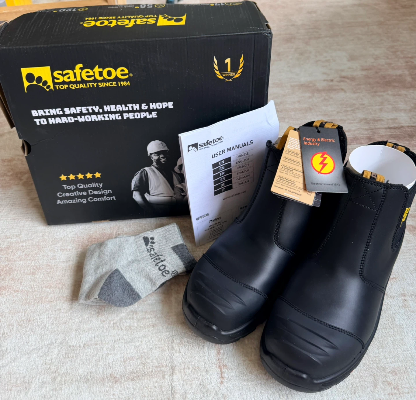 Safetoe Black Safety Boots - Size EU40 / UK6/US7