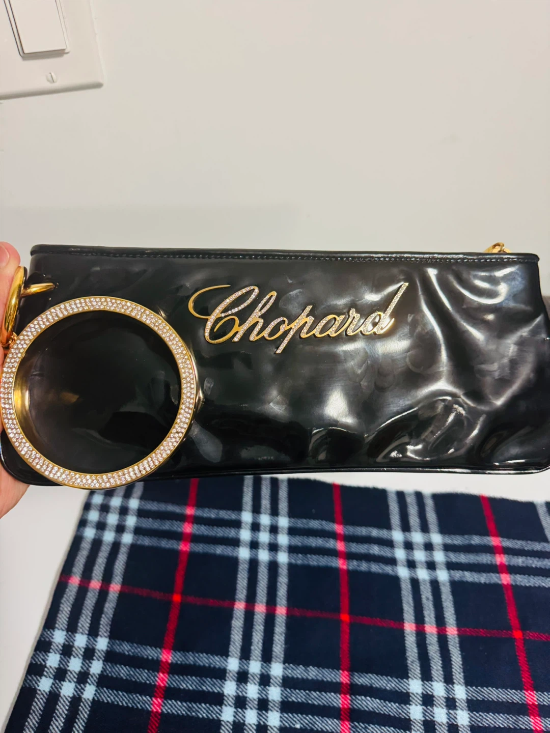 Chopard Black Patent Clutch with Crystal Embellishment
