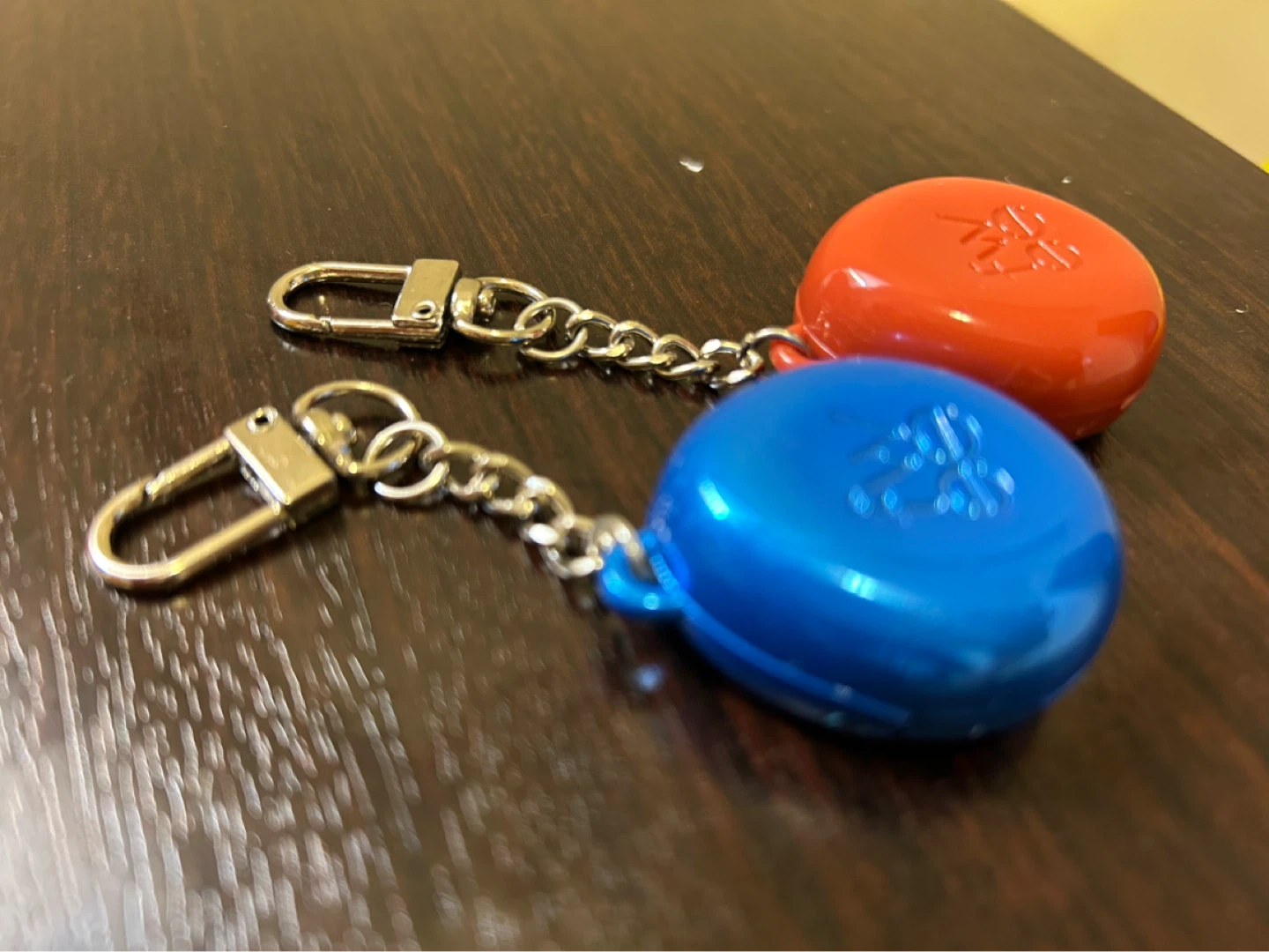 Blue and Red Compact Mirror Keychain Set