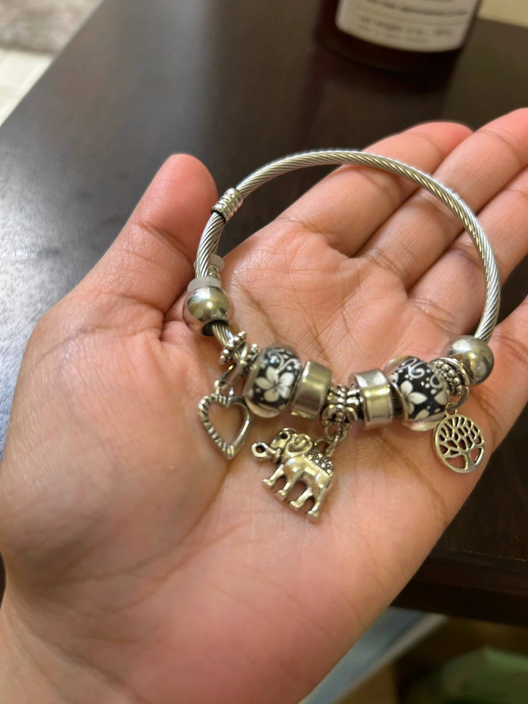 Charm Bracelet with Elephant and Heart Charms