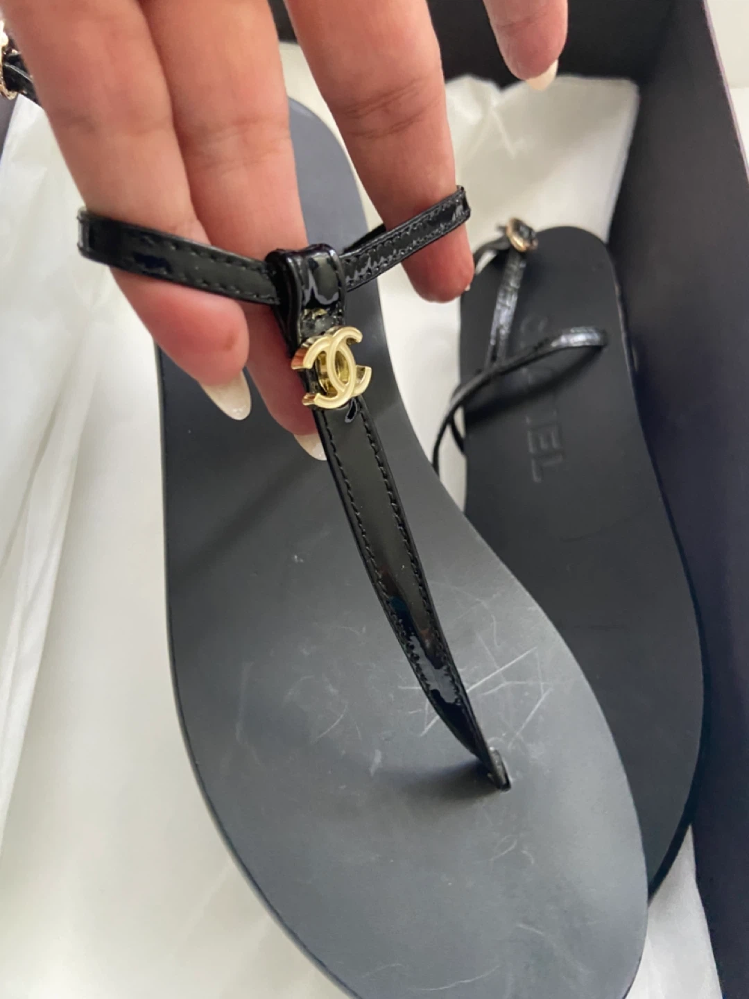 Chanel Black Patent Leather Sandals - photo 3