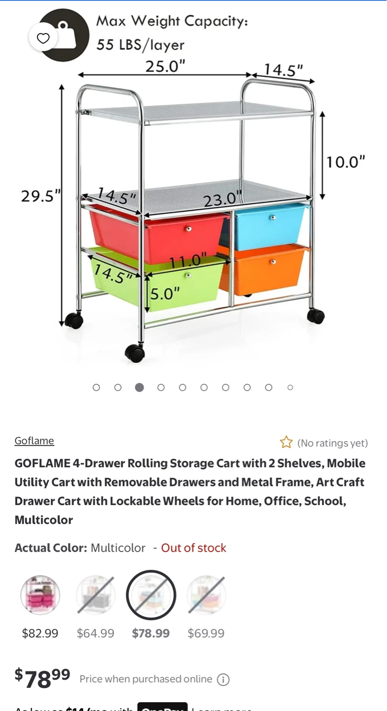 Goflame 4-Drawer Rolling Storage Cart - photo 2