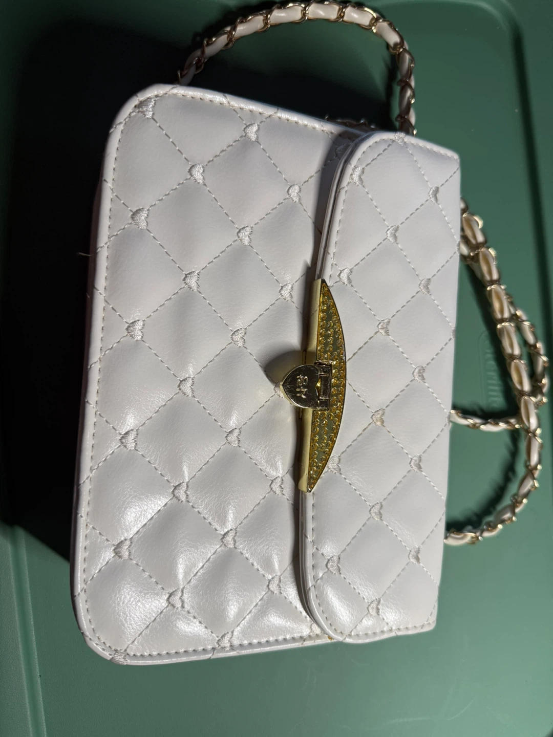 White Quilted Handbag with Chain Strap