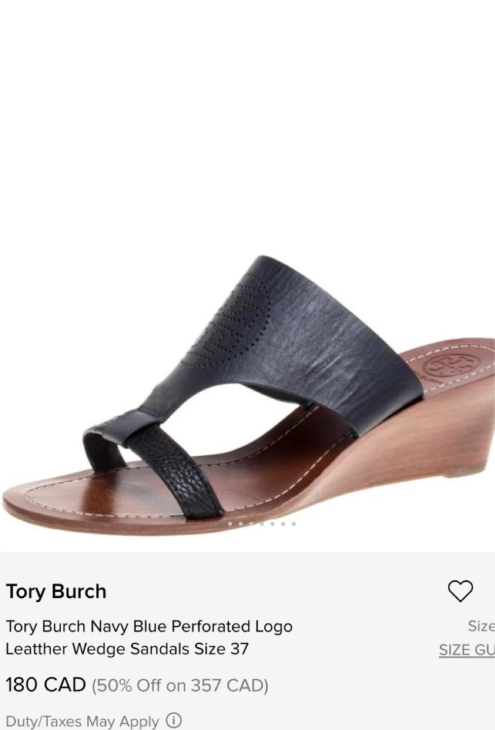 Tory Burch Navy Leather Wedge Sandals Size 37 - photo 5