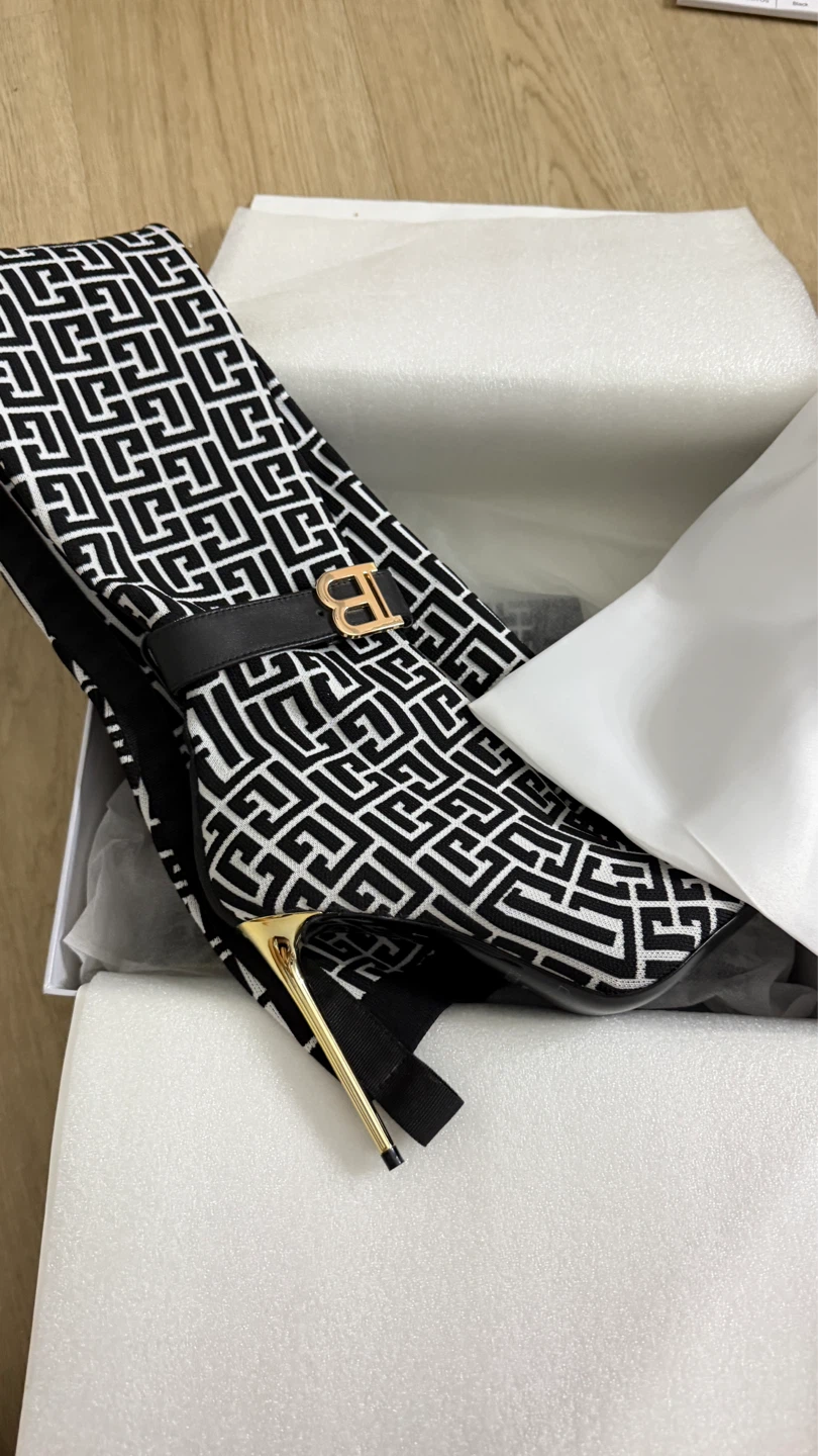 Balmain Black & White Monogram Thigh-High Boots - photo 2