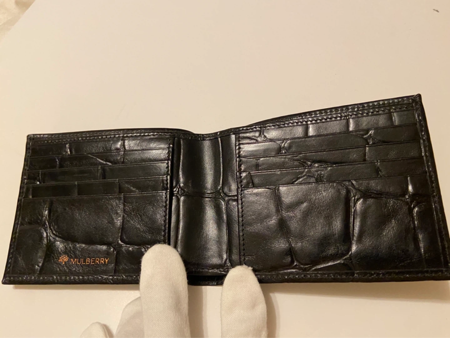 Mulberry Black Croc-Embossed Bi-Fold Wallet