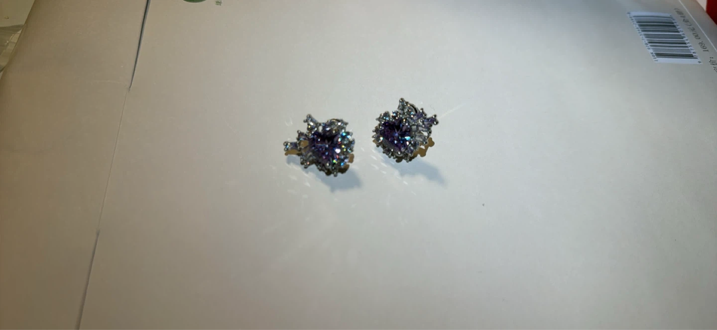 Sparkly Purple Heart Cubic Zirconia Clip/Stud Earrings - photo 2