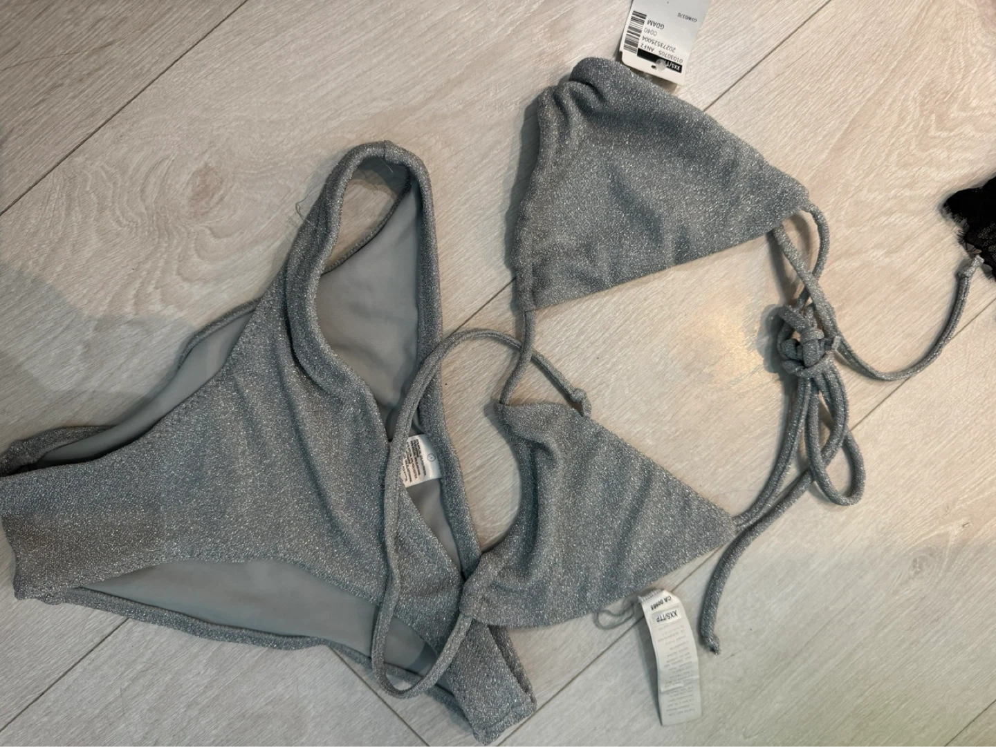 Good American Silver Glitter Bikini Set new