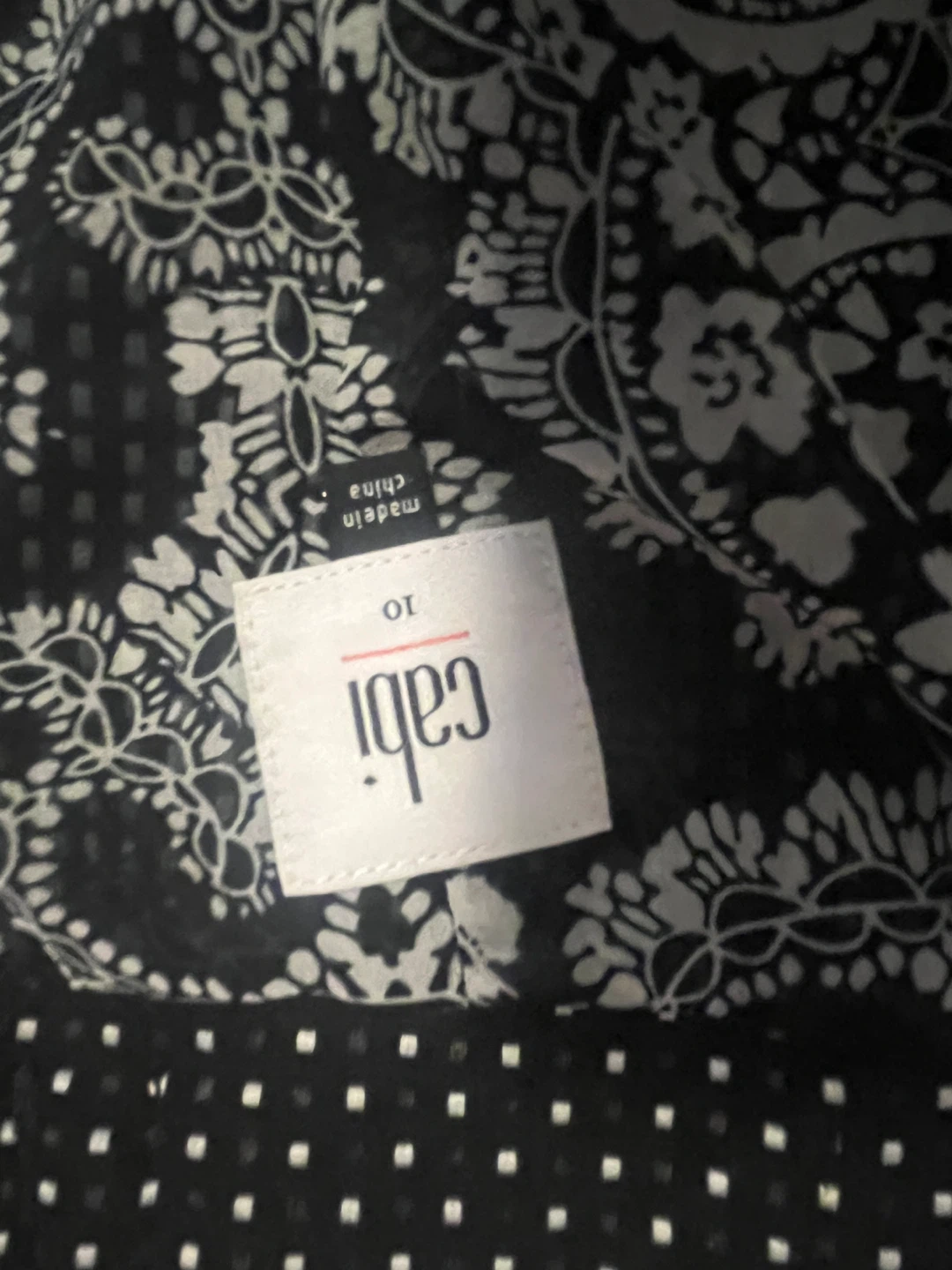 Cabi Black Polka Dot Paisley Blouse Size 10 - photo 3