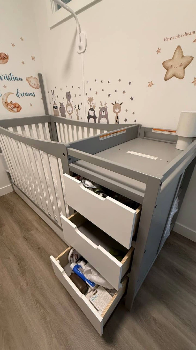 Grey Crib with Attached Changing Table and Drawers - photo 5