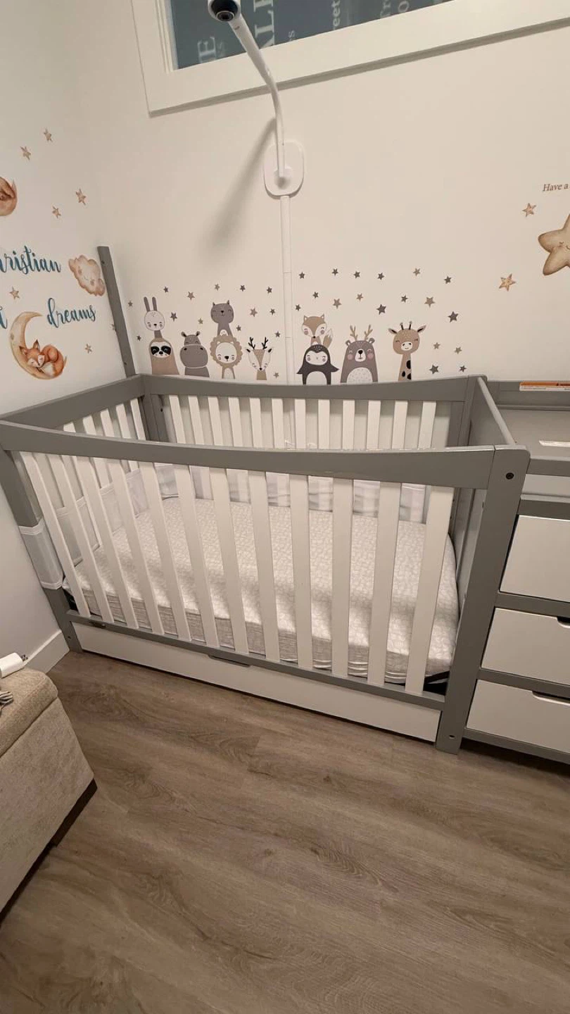 Grey Crib with Attached Changing Table and Drawers - photo 3