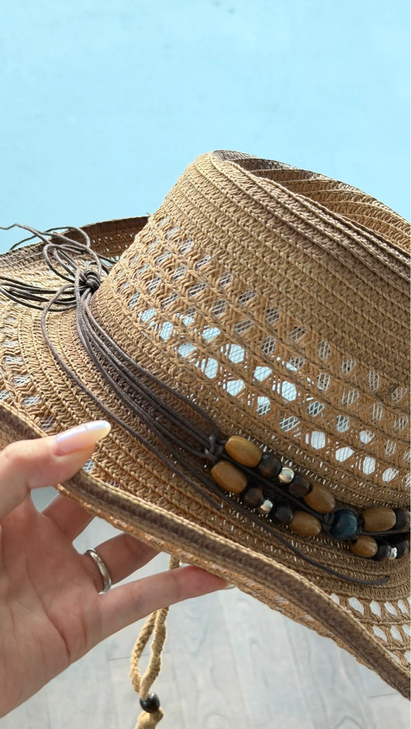 Straw Cowboy Hat with Beaded Band - photo 2