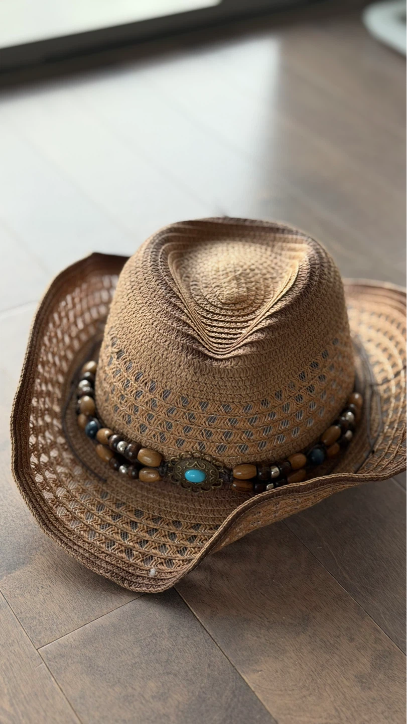 Straw Cowboy Hat with Beaded Band