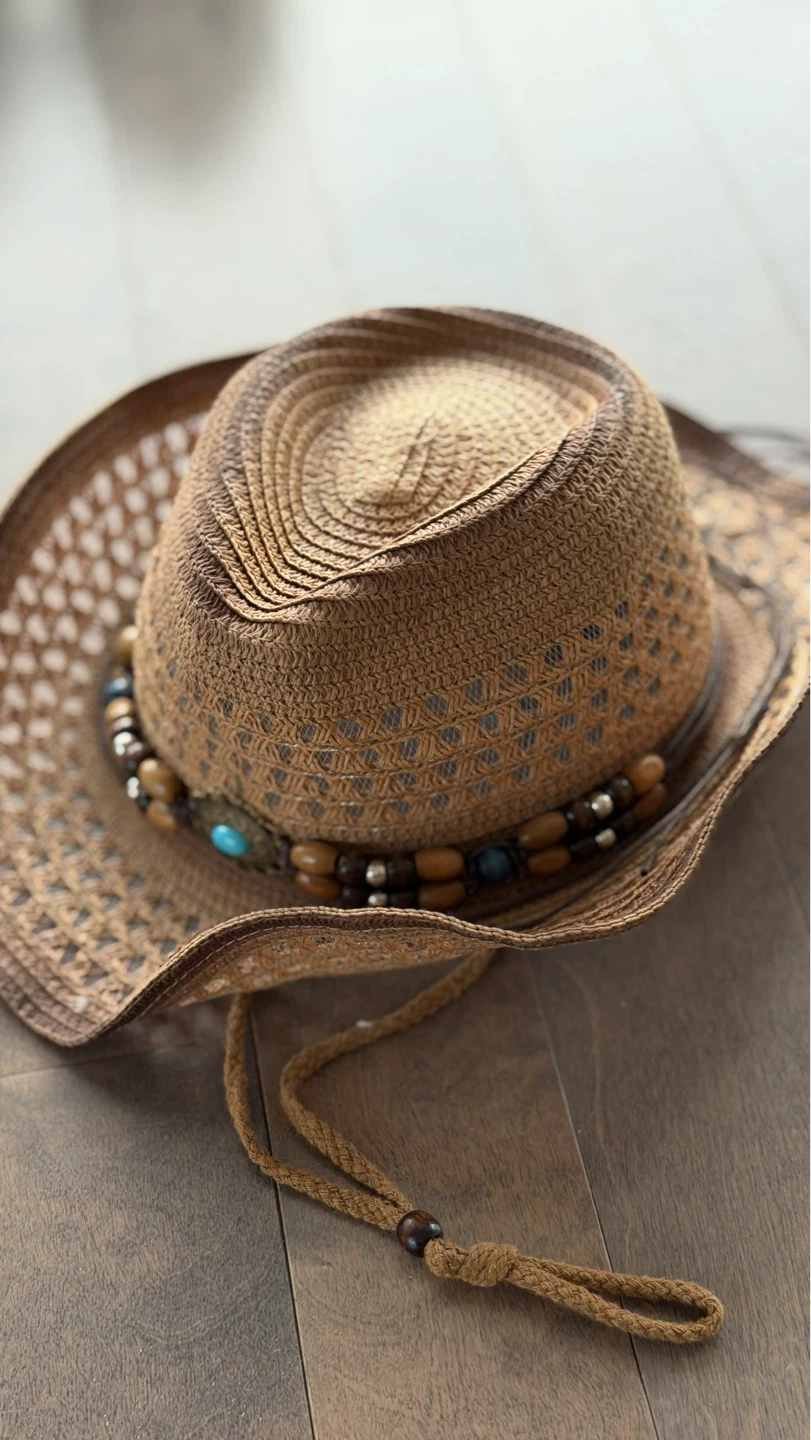 Straw Cowboy Hat with Beaded Band - photo 3