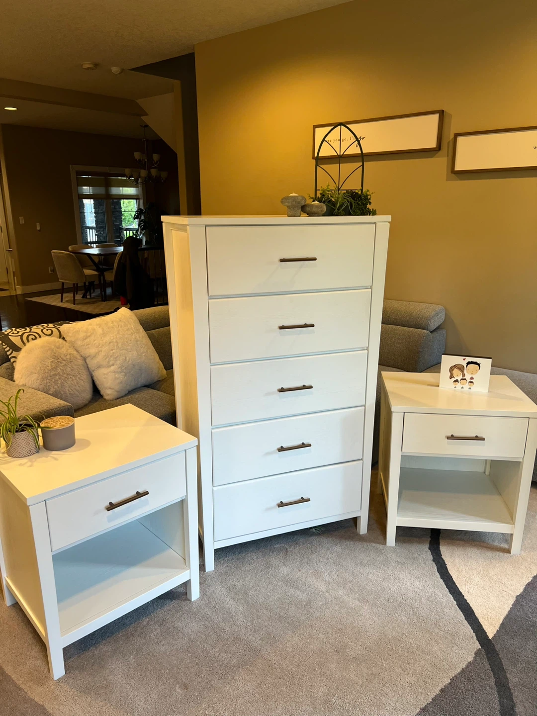 Modern Bedroom Set Tall Dresser + 2 Nightstands