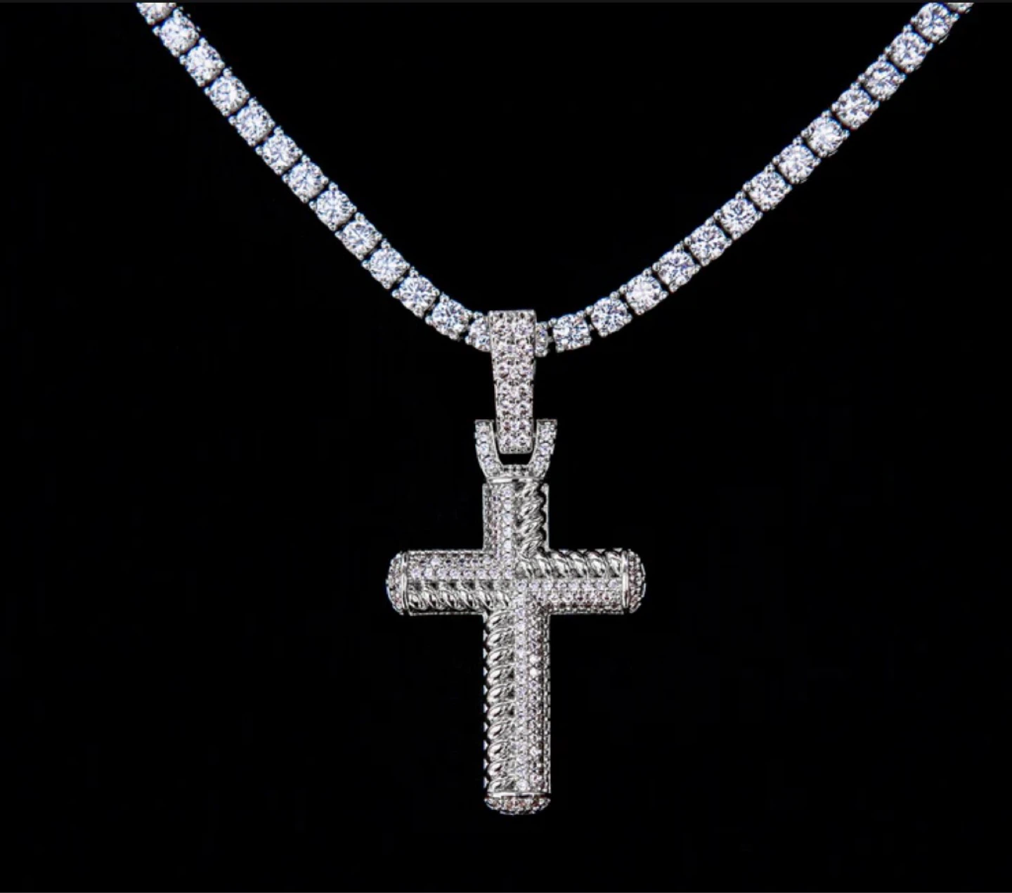Diamond Cross Pendant Tennis Necklace