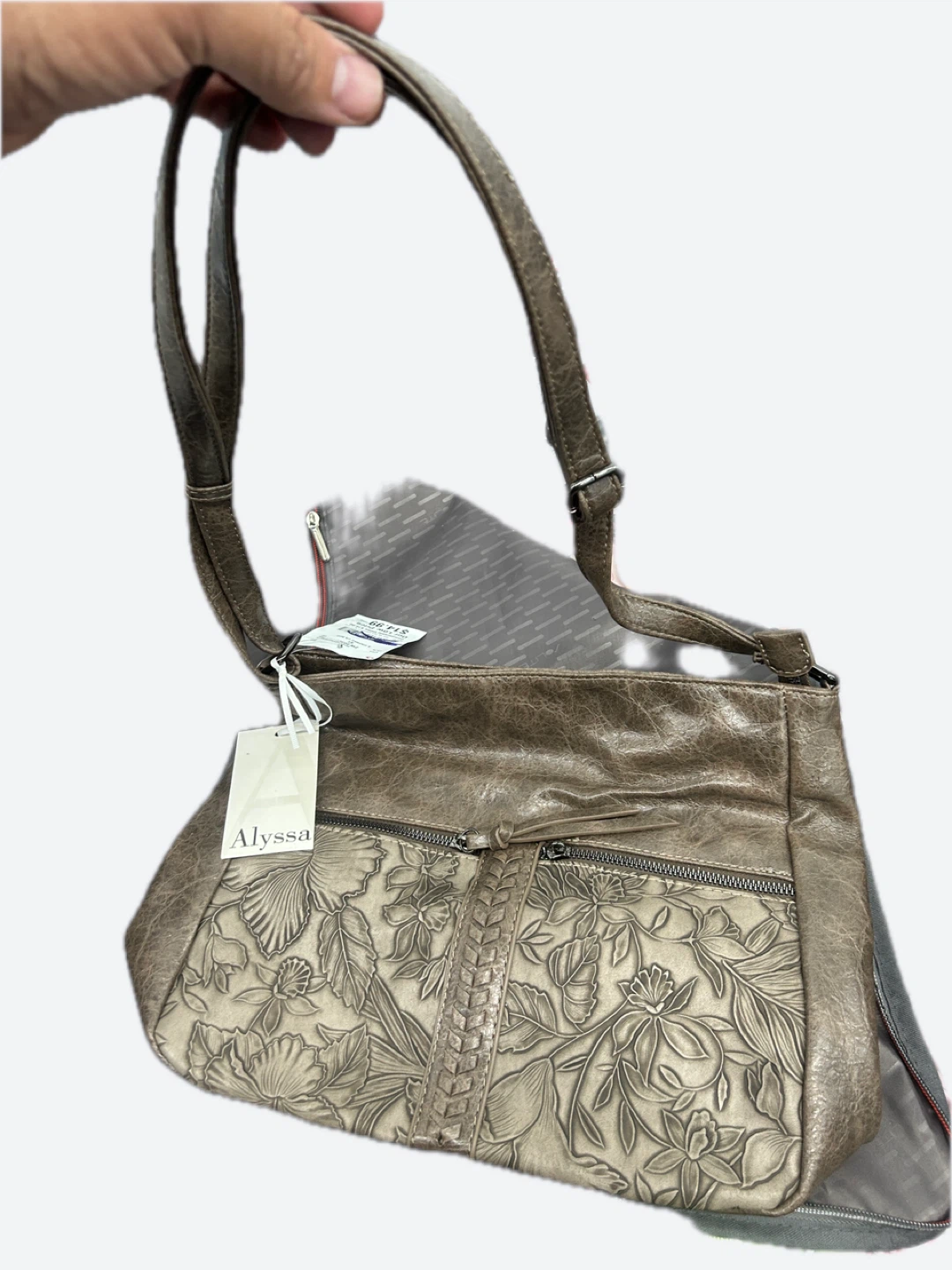 Alyssa Brown Floral Embossed Shoulder Bag