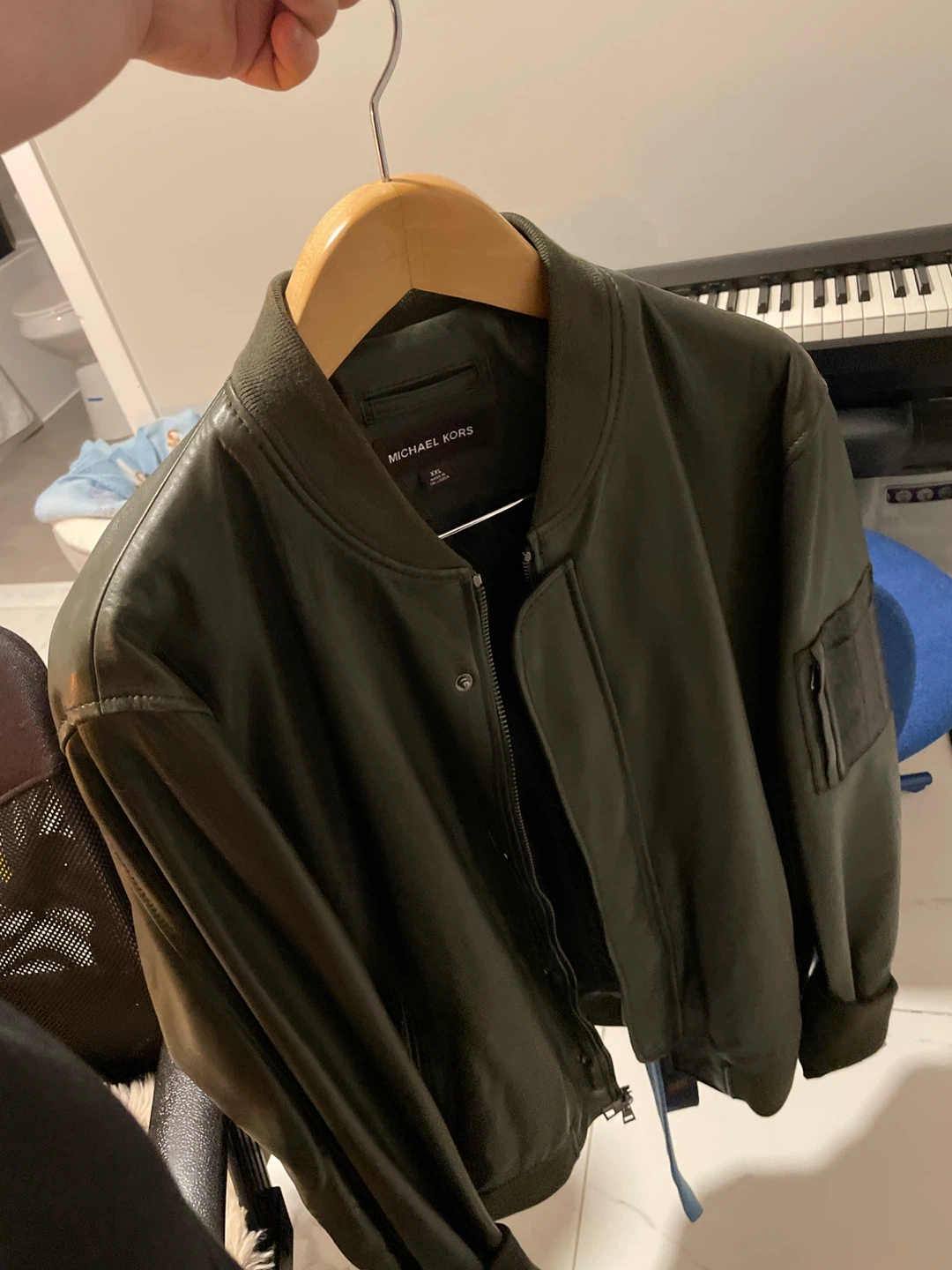 Michael Kors Green Leather Bomber Jacket XXL - photo 2