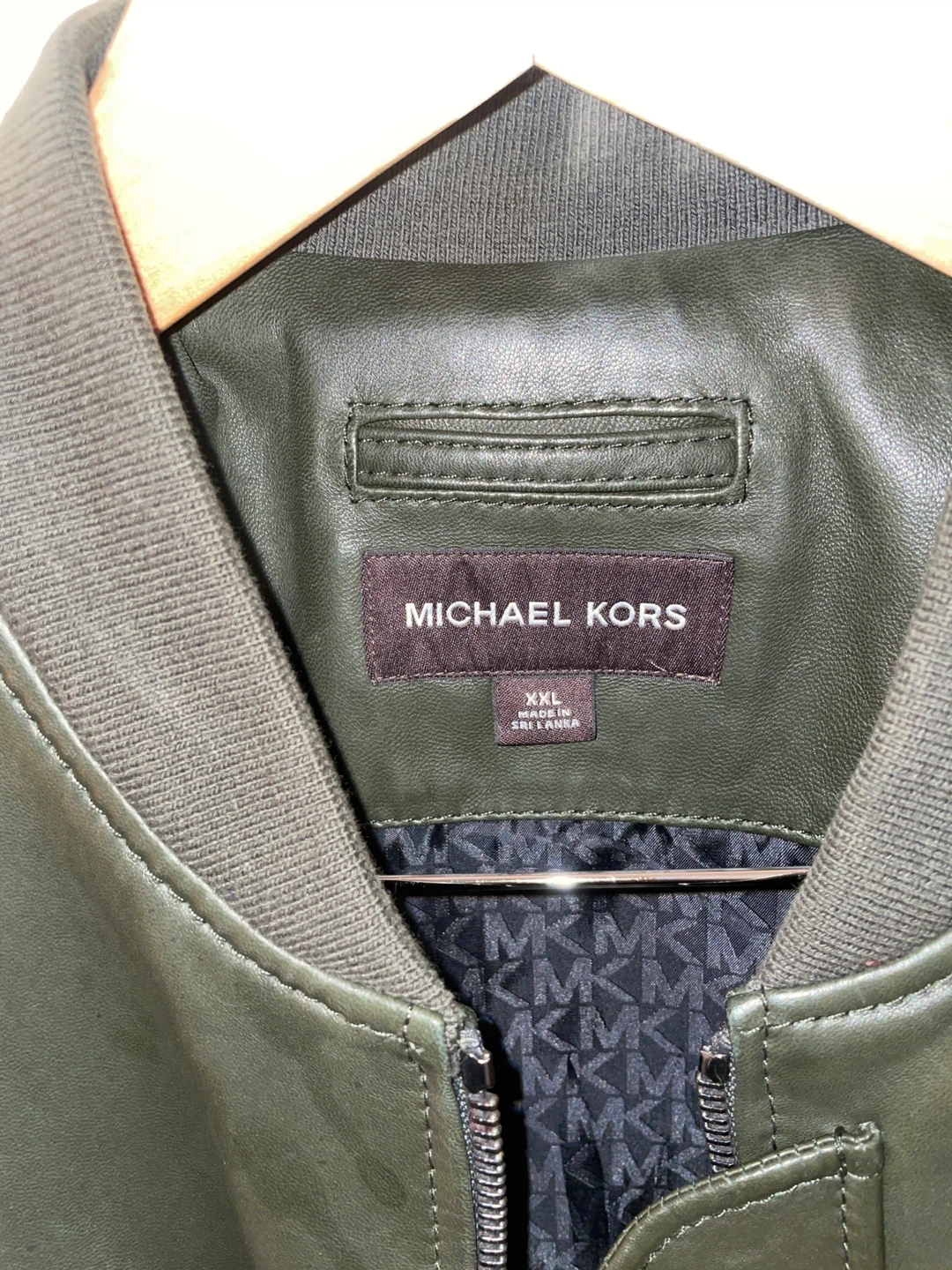 Michael Kors Green Leather Bomber Jacket XXL