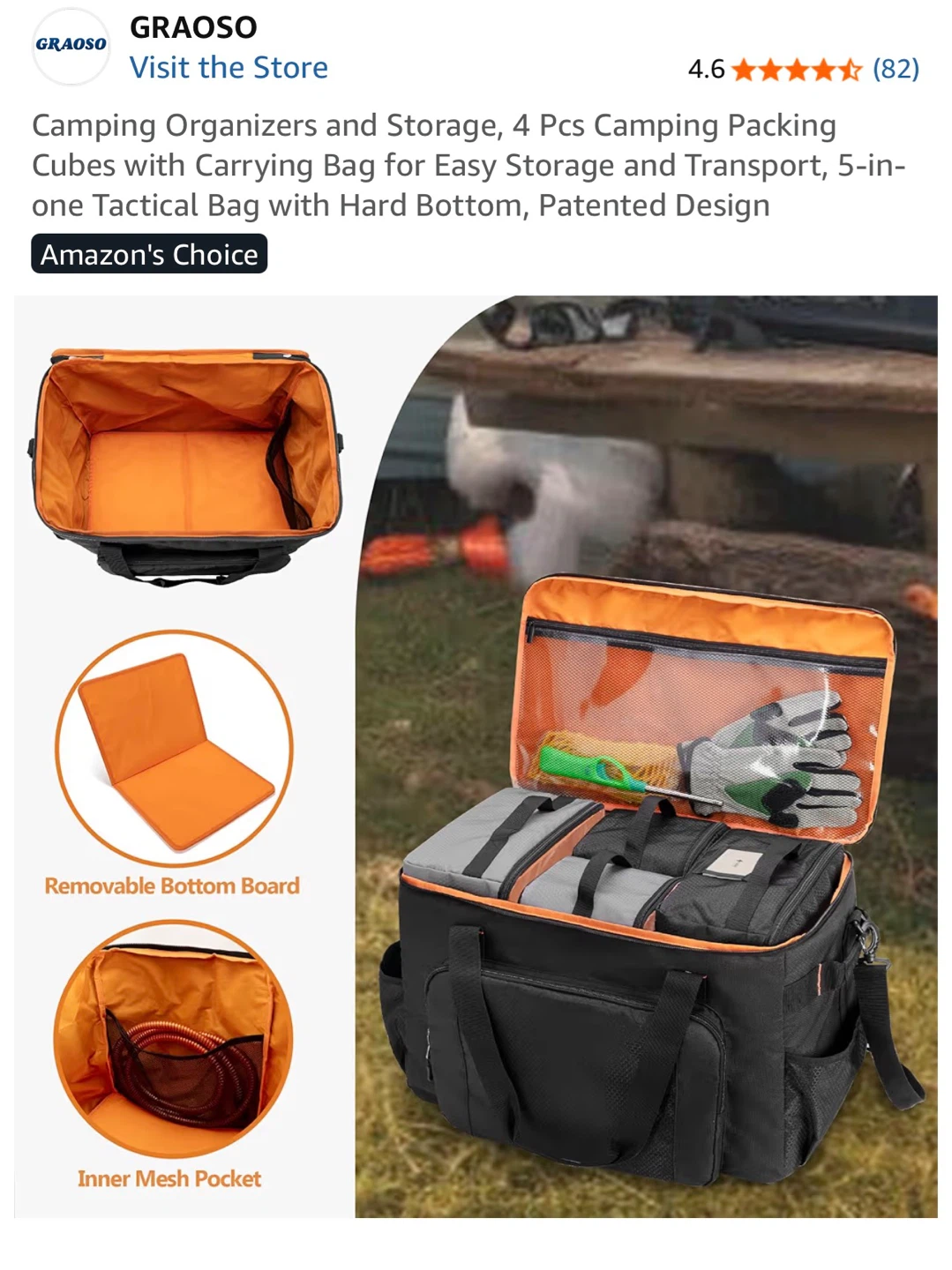 GRAOSO Camping Organizer Bag with Removable Bottom Board