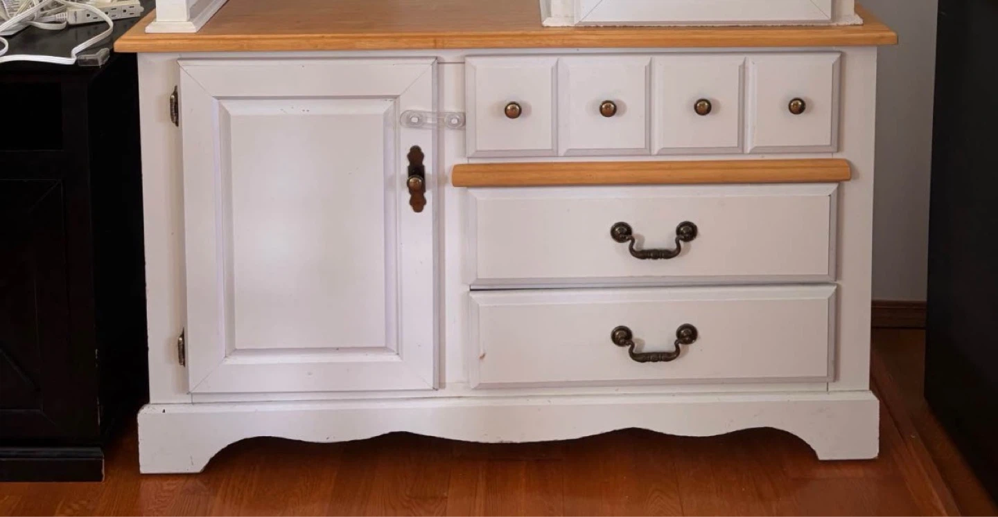White Hutch with Glass Door and Wooden Top - photo 2