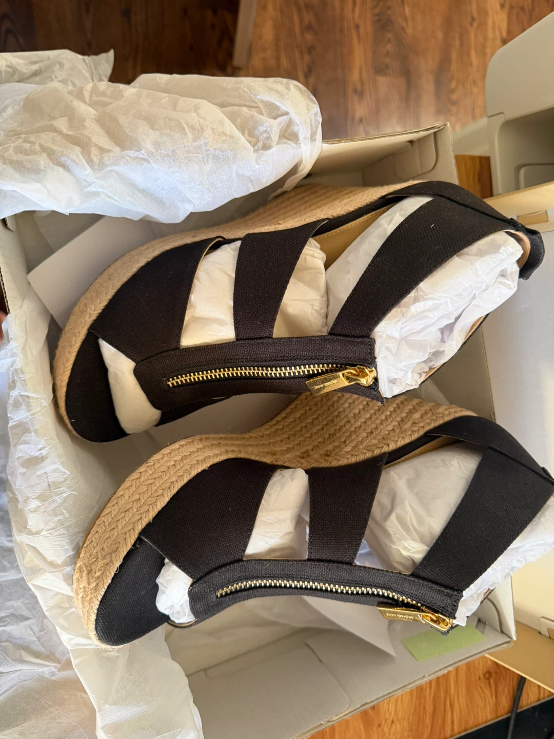 Michael Kors Black Canvas Wedge Espadrille Sandals