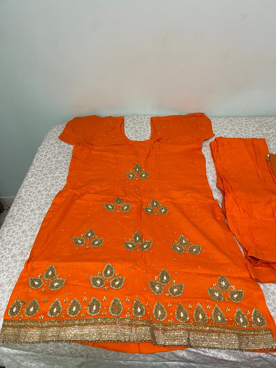 Orange Embellished Salwar Kameez Set with Dupatta - photo 2