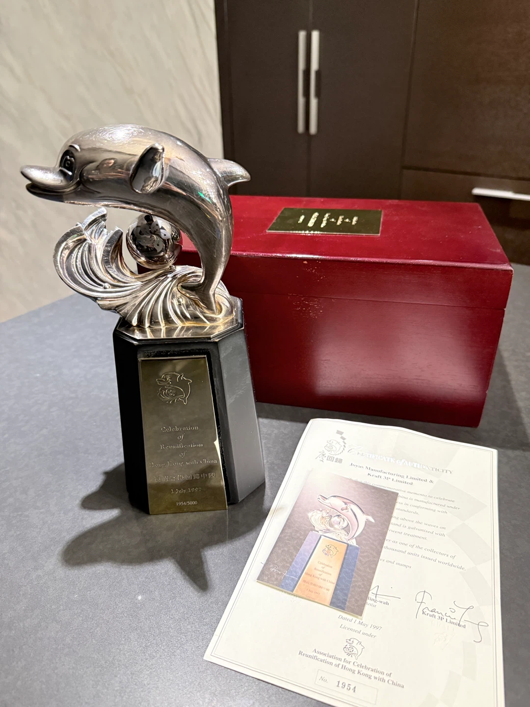 Sterling Silver Dolphin Trophy -Hong Kong with China 1997
