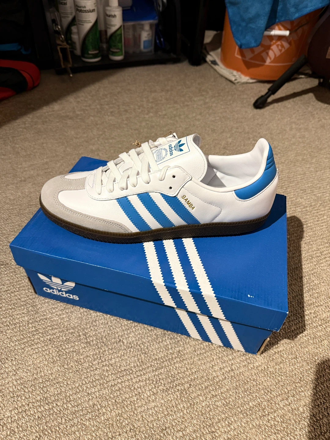 Adidas Samba OG Shoes - White/Blue - Size 9.5