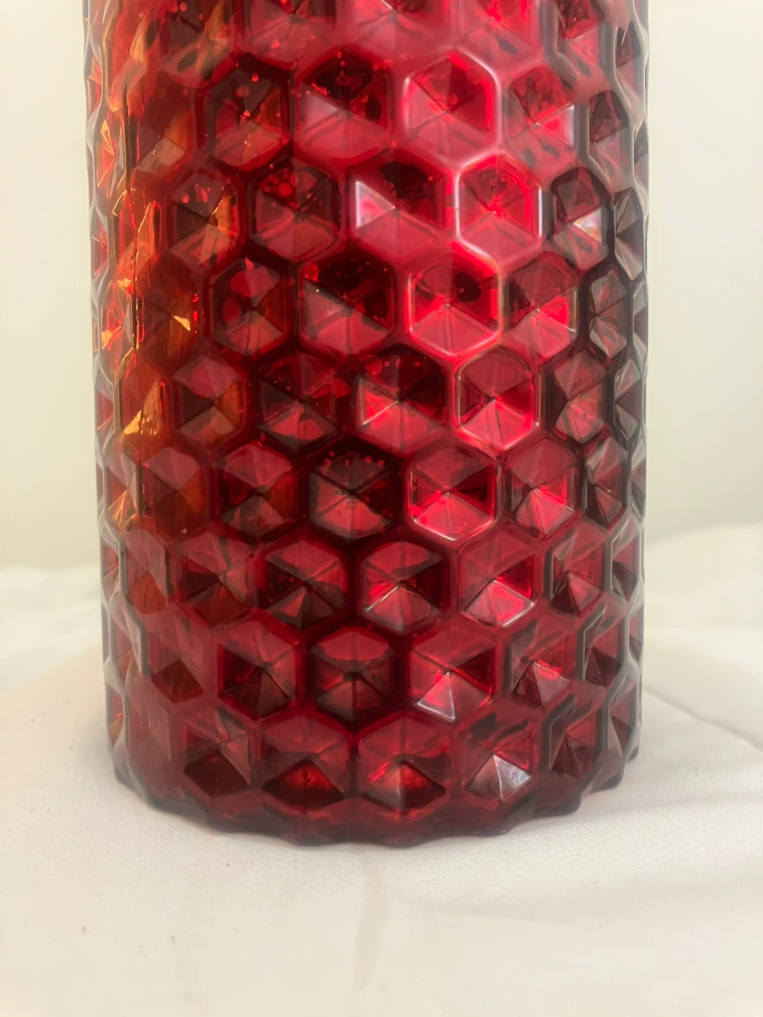 7” Red Embossed Glass Cylinder Vase/Candle Holder - photo 2