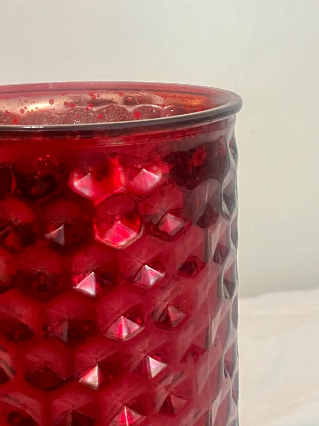 7” Red Embossed Glass Cylinder Vase/Candle Holder - photo 3