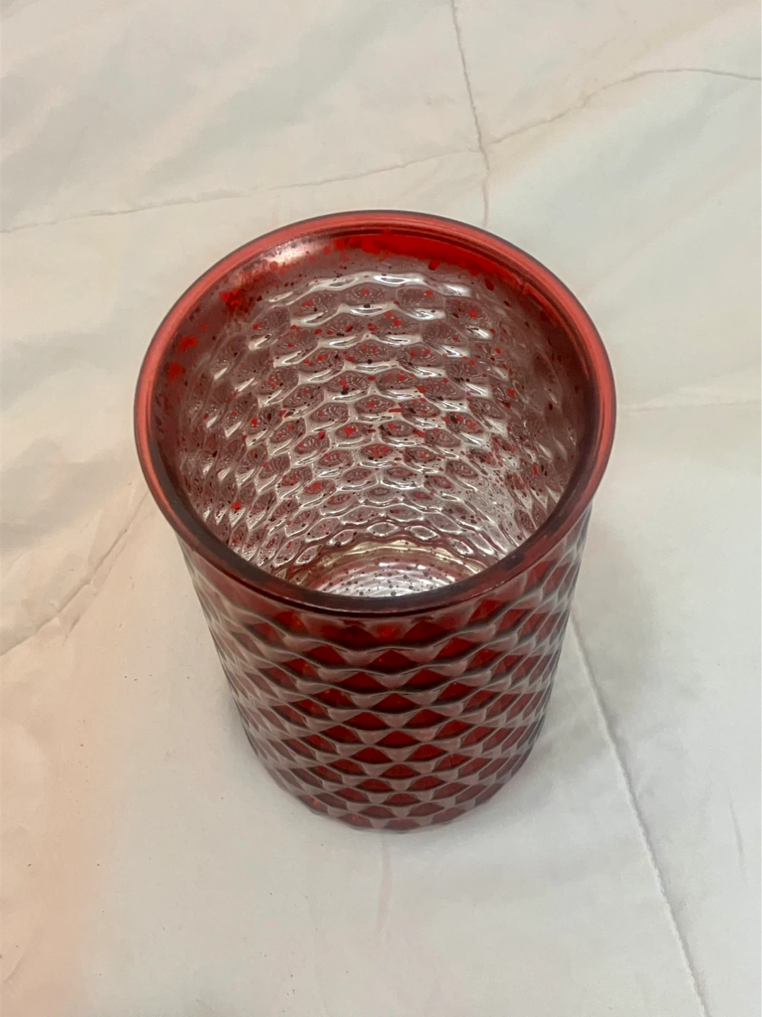 7” Red Embossed Glass Cylinder Vase/Candle Holder - photo 5
