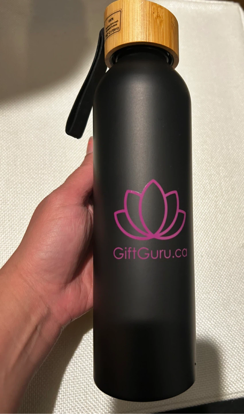 Black Reusable Water Bottle with Bamboo Lid - photo 2