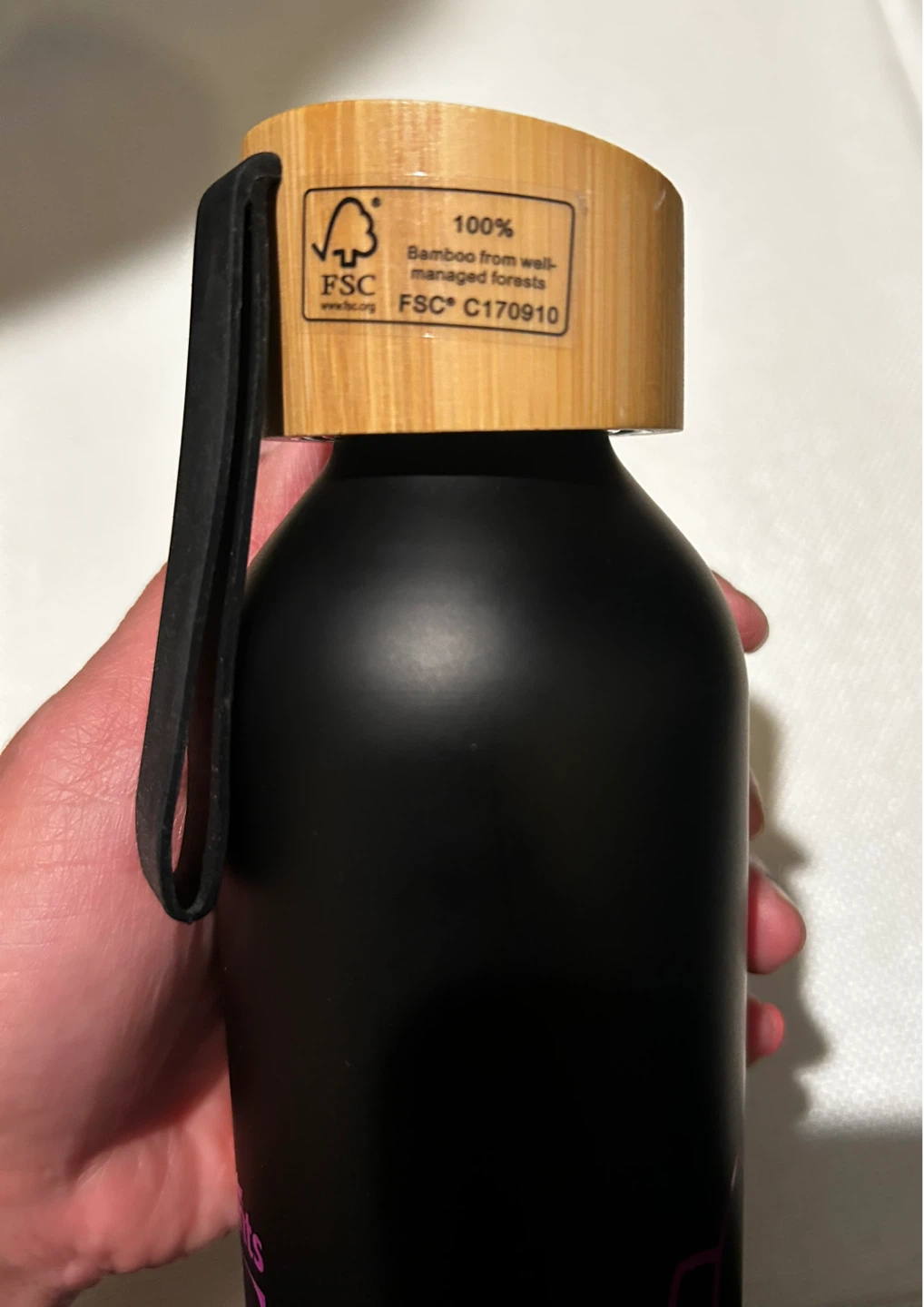 Black Reusable Water Bottle with Bamboo Lid - photo 3