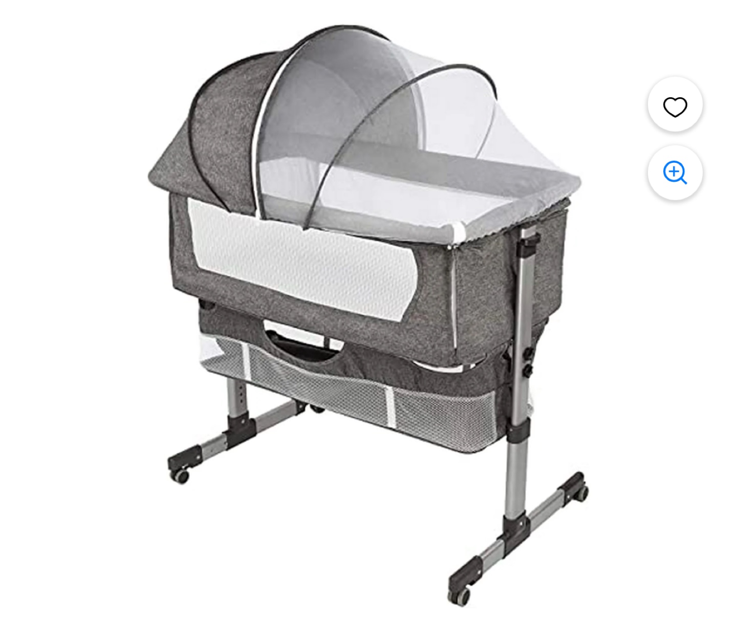 Grey Bassinet with Mosquito Net and Storage