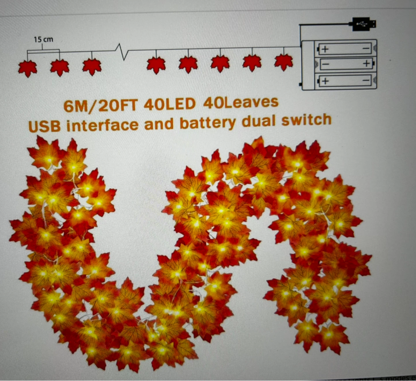 Maple Leaf String Lights - 6M/20FT 40LED - photo 4