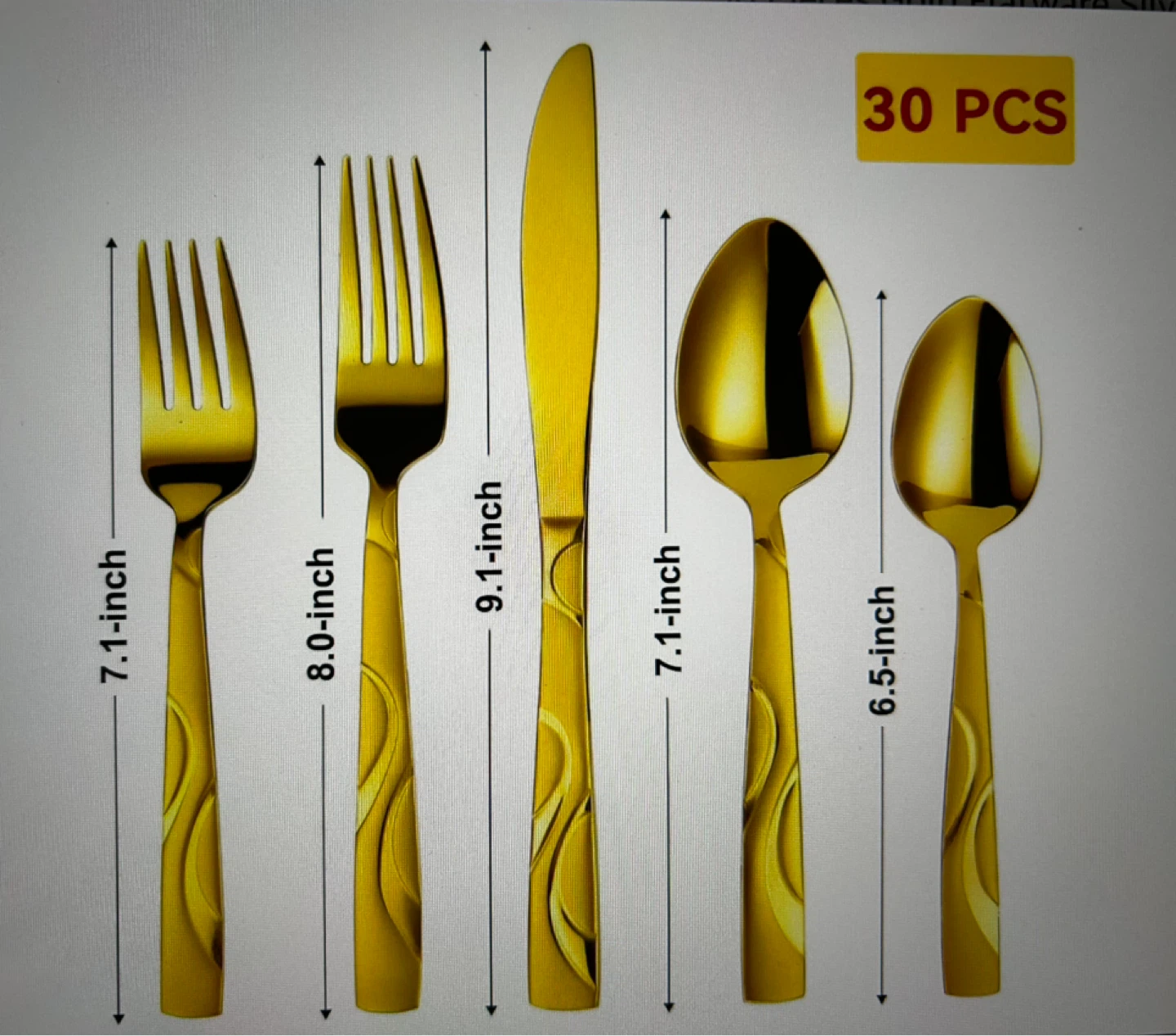30 Piece Gold Stainless Steel Flatware Set - photo 2