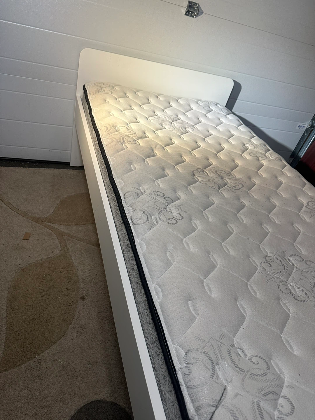 White Twin Bed Frame with Mattress - Great Condition - photo 4