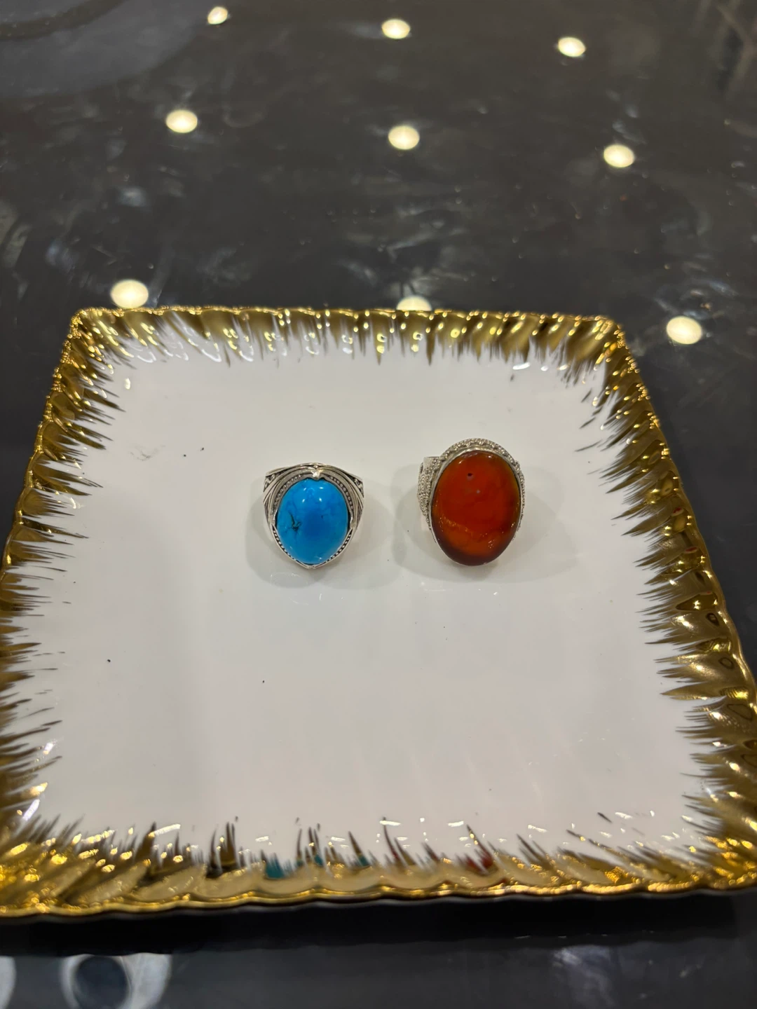 Two Sterling Silver Rings with Gemstones