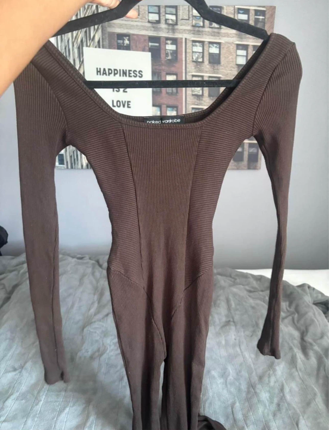 Naked Wardrobe Brown Ribbed Long Sleeve Jumpsuit - photo 3