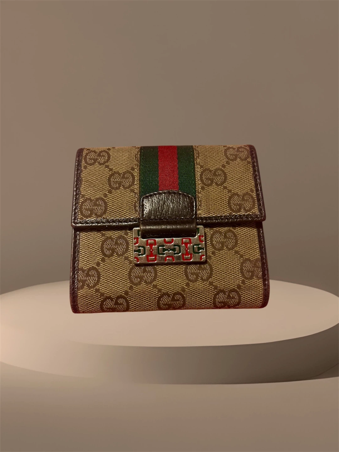 80s Vintage Gucci Canvas Web Trifold Wallet
