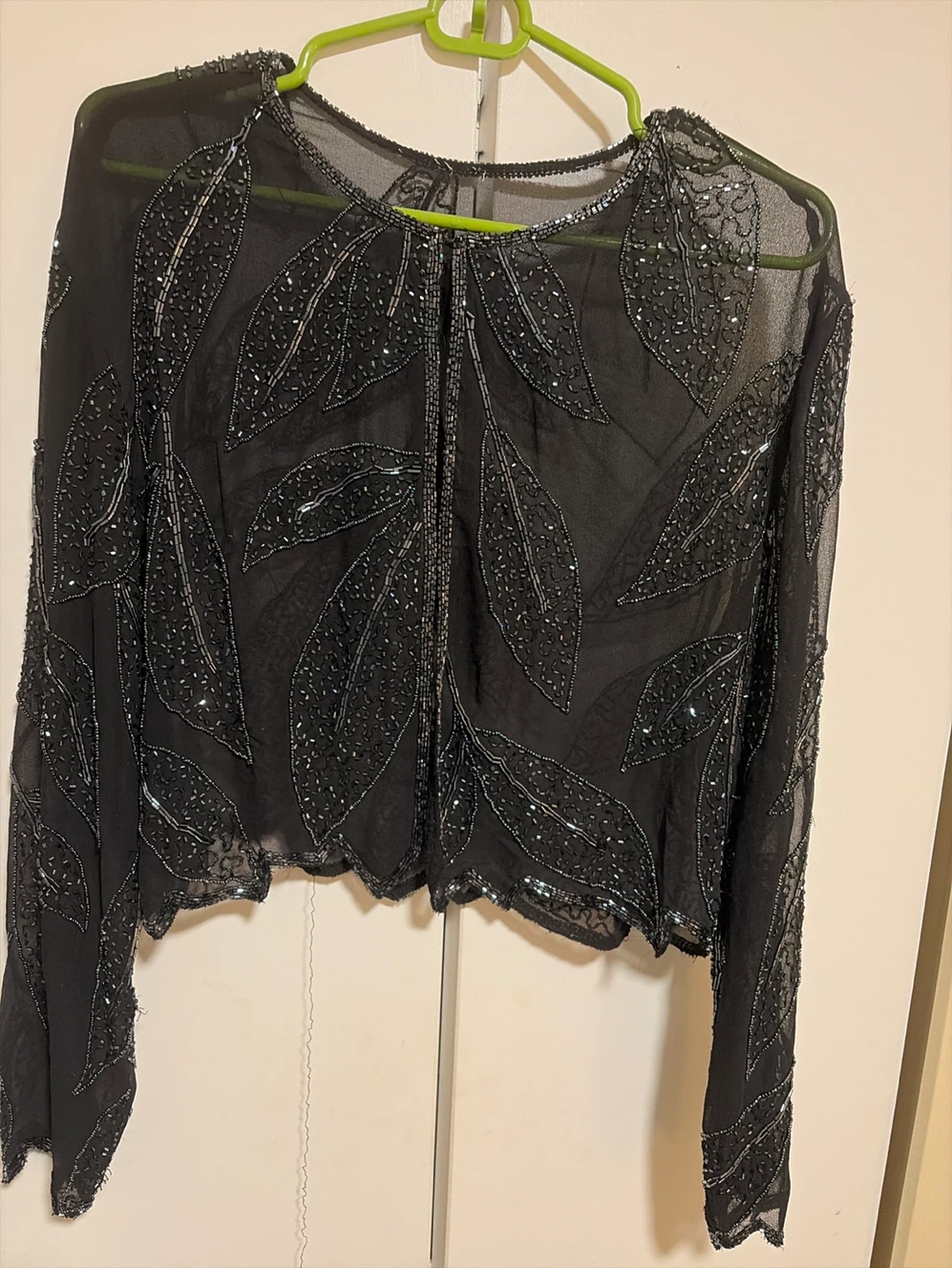 Black Beaded Leaf Sheer Blouse