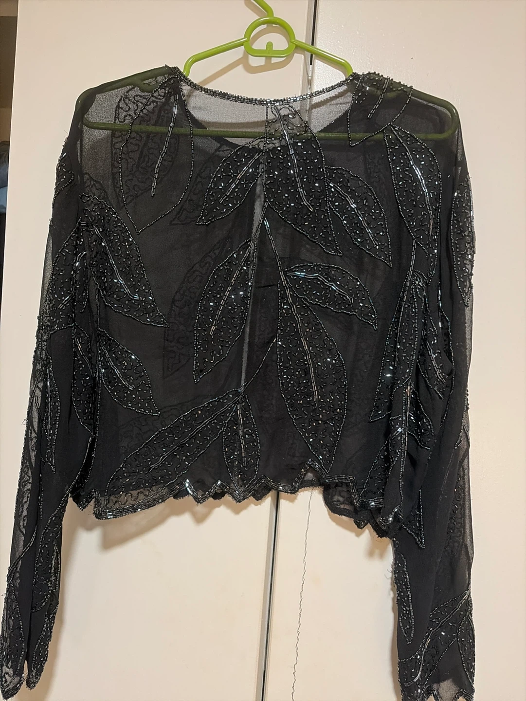 Black Beaded Leaf Sheer Blouse - photo 2