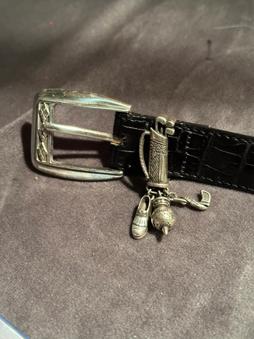 Brighton Golf Charm Belt unisex 32 black Croc Embossed Leather
