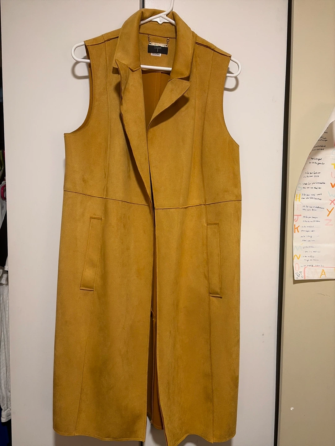 Tan faux suede  Sleeveless Long Vest