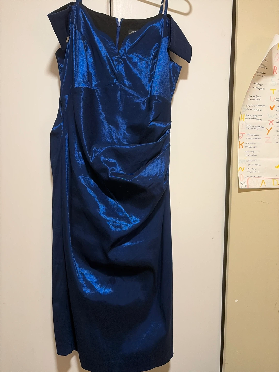 Royal Blue Satin Off-the-Shoulder Dress