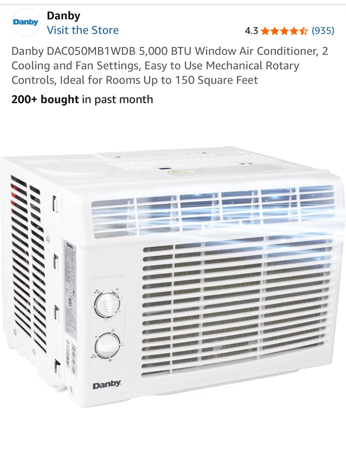 Danby DAC050MB1WDB 5,000 BTU Window Air Conditioner