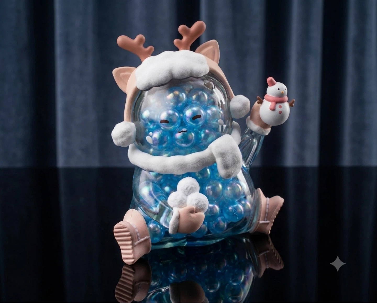 Cute Reindeer Figurine with Blue Beads