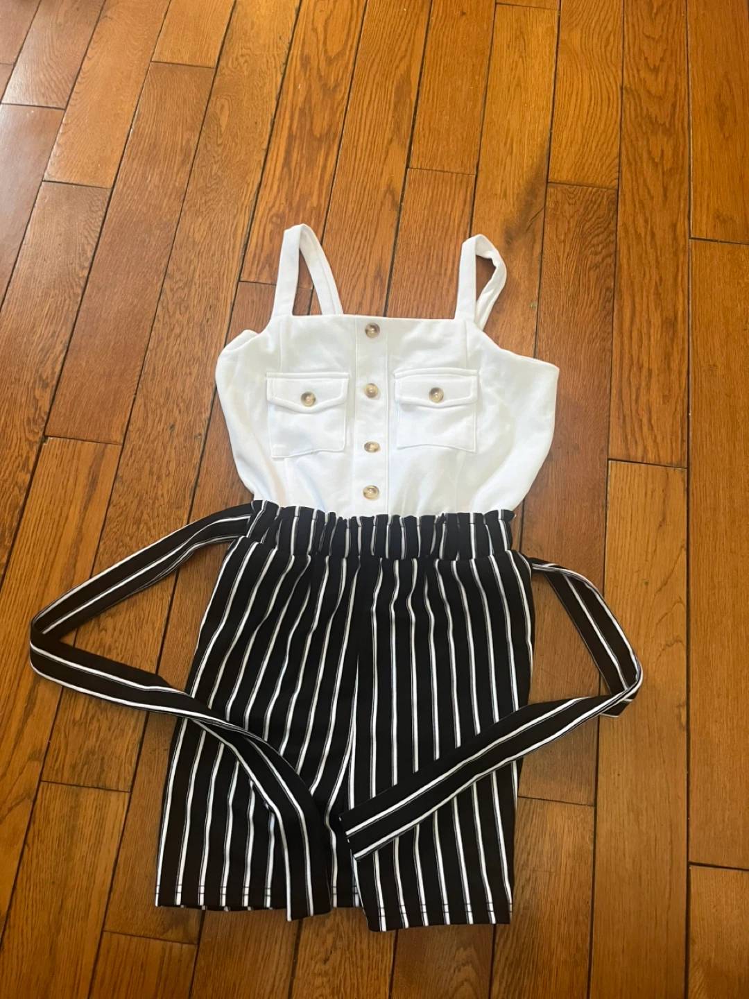 Women's White and Black Striped Jumpsuit
