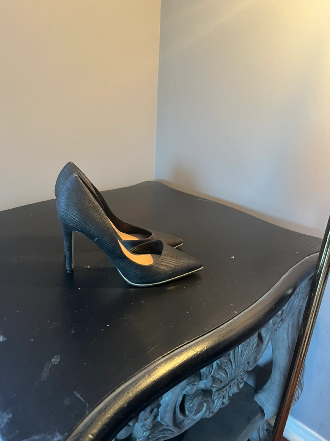 Black Almond Toe Heels